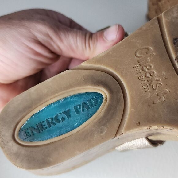 Cheeks Fit Body Strappy Thong Wedge Gold Synthetic Women Shoes Size 7 M  Medium - Picture 4 of 6